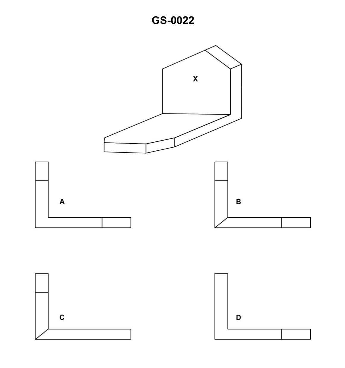 Diagram for USCG CEL01 - Chief Engineer - Limited: Which of the projections represents the left side view of the object "X" in the...